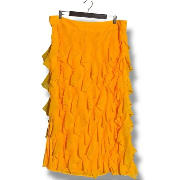 Anthropologie Let Me Be Sasha Elegant Yellow/Gold Ruffled Maxi Skirt with Slit - Picture 15 of 16